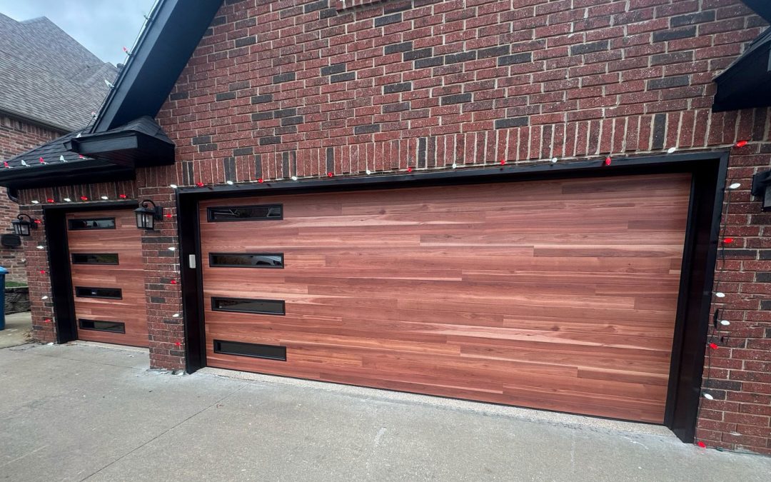 Wide Brown Garage Doors with 4 Windows on the Left