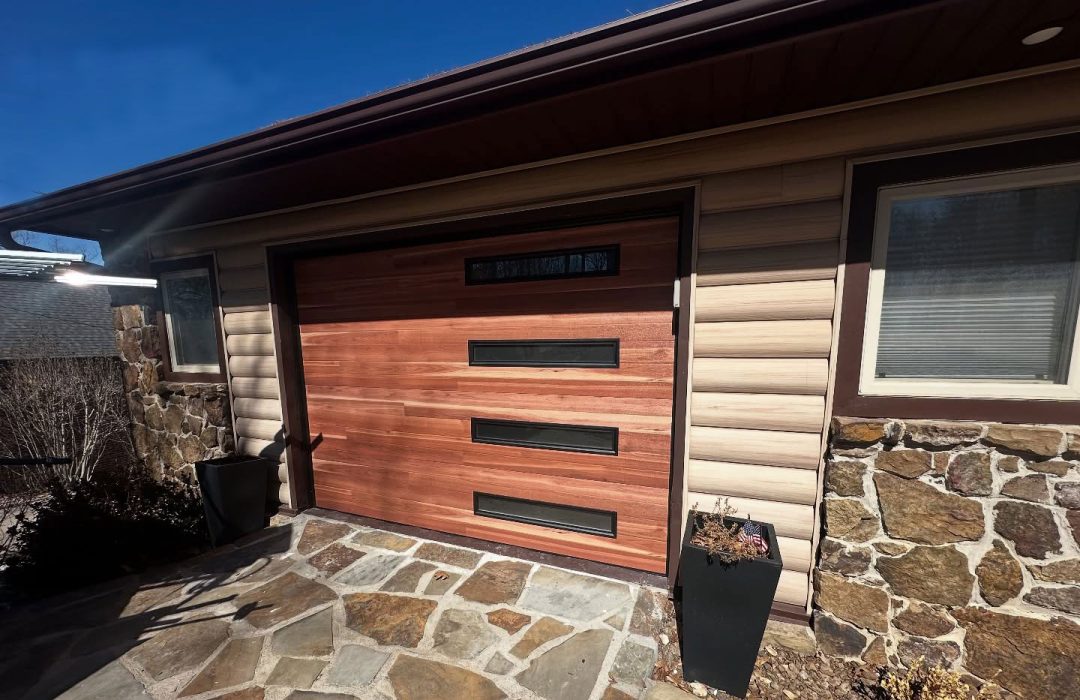 Modern Brown Garage Doors with Wide Windows