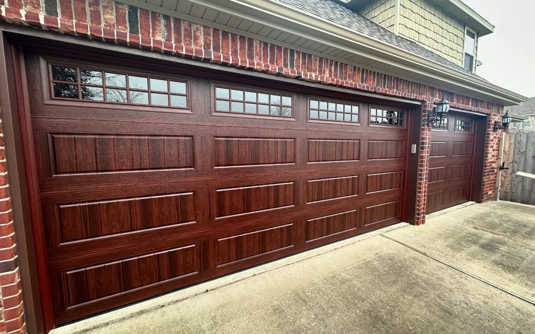 Wide Brown Garage Doors with Top Windows