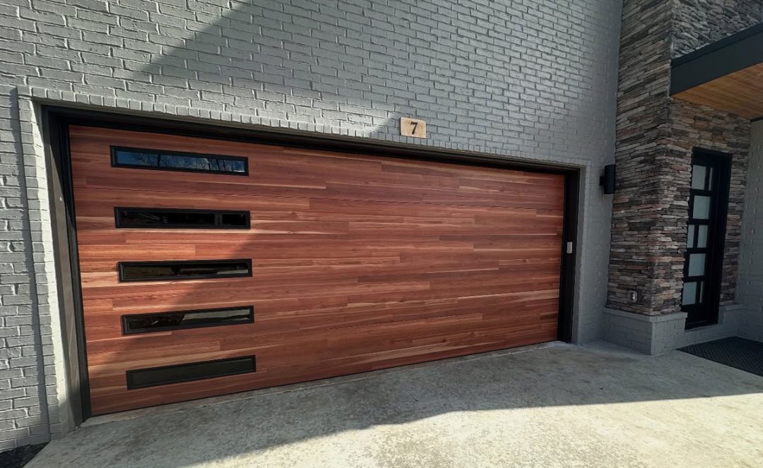 Brown Wood Grain-Look Garage Doors with Side Windows