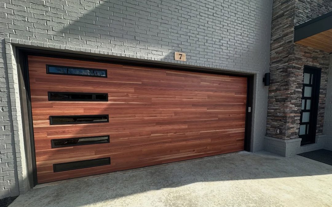 Brown Wood Grain Look Garage Doors with Side Windows